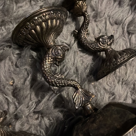 3 silver candlestick holders fish design - Picture 3 of 3